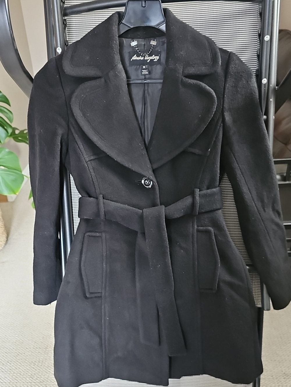 Anastasia Black Belted Wool-Blend Trench Coat